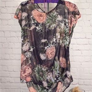 Love21 Sheer Floral Open Back Flowy Blouse